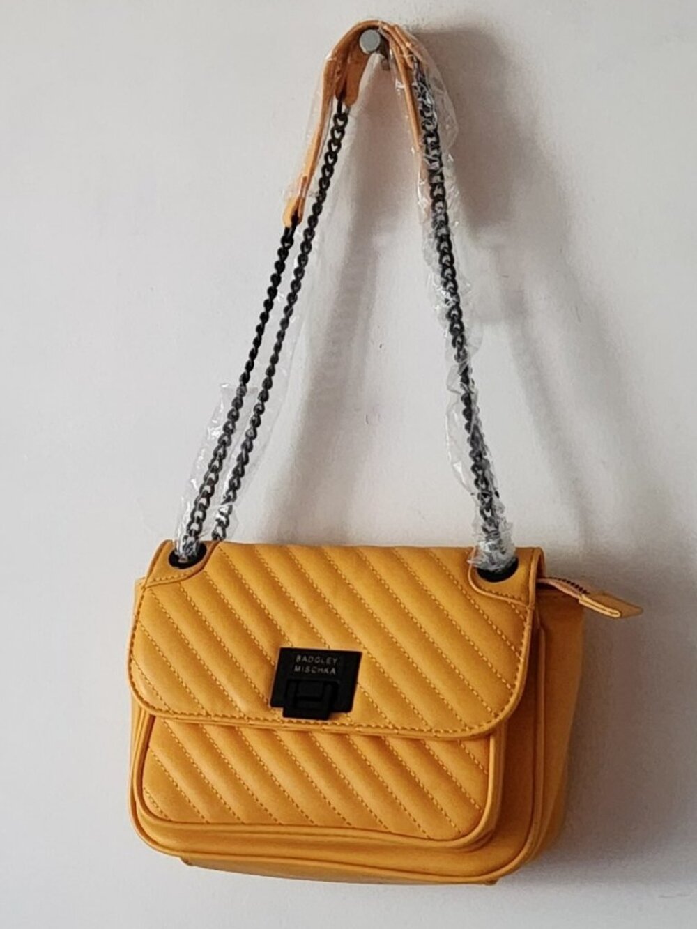 Badgley Mischka shoulder bag yellow vegan leather NWT